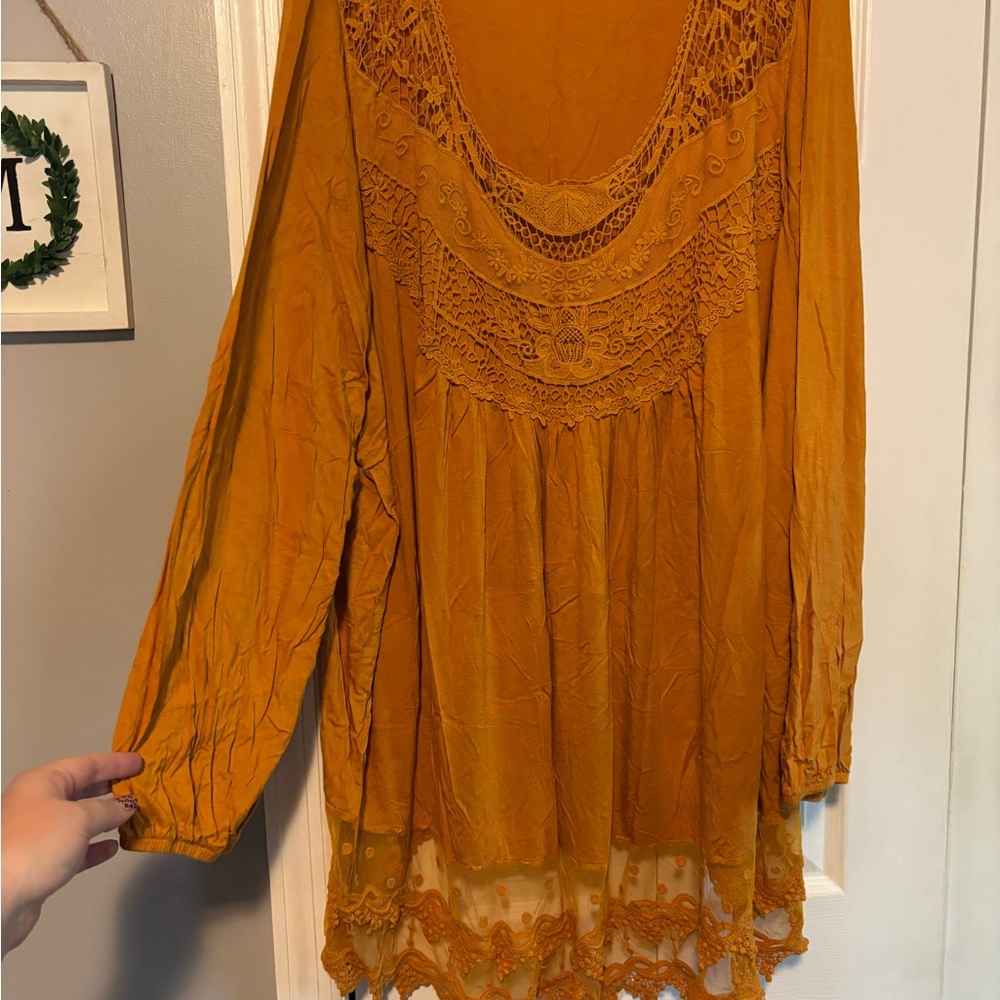 Elegant Mustard Lace Detail Women's Top